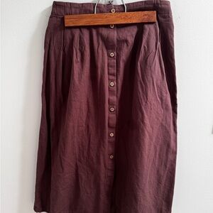Simons Linen Deep Plum Button-Front A-Line Skirt